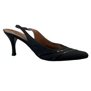 Sesto Meucci Black Fabric & Patent Leather Slingback Pointy Toe Heels Womens 10N
